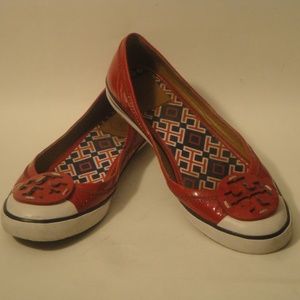 Tory Burch Red Patent Leather Logo Flats Size 7 M